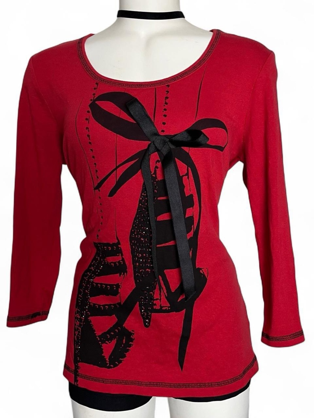 Y2K Red and Black Graphic Top
